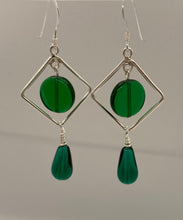 Load image into Gallery viewer, Twyla Earrings: Sterling Silver & Green Czech Glass
