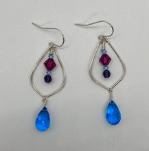 Load image into Gallery viewer, Cleo Earrings: Sterling Silver Chandeliers with Swarovski Crystal & Swiss Blue Quartz