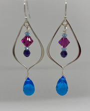 Load image into Gallery viewer, Cleo Earrings: Sterling Silver Chandeliers with Swarovski Crystal & Swiss Blue Quartz