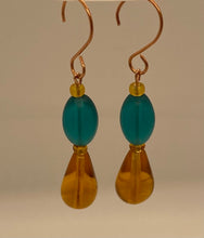 Load image into Gallery viewer, Teresa Earrings: Copper with Amber & Green Czech Glass