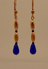Load image into Gallery viewer, Cleopatra Earrings: Copper with Royal Blue Czech Glass