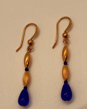 Load image into Gallery viewer, Cleopatra Earrings: Copper with Royal Blue Czech Glass