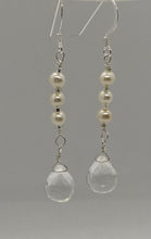 Load image into Gallery viewer, Daphne Earrings: Sterling Silver, Freshwater Pearls & Crystal Quartz