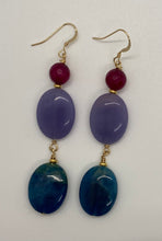 Load image into Gallery viewer, Berengaria Earrings: 14K Gold-Filled, Banded Agate, Vitrium Fluorite & Blue Apatite