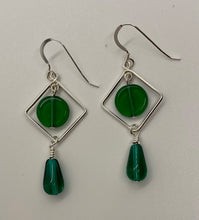 Load image into Gallery viewer, Twyla Earrings: Sterling Silver & Green Czech Glass