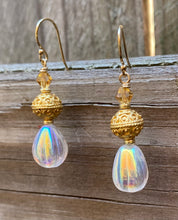 Load image into Gallery viewer, Albia Earrings: 14K Gold-Filled Findings with Aurora Borealis Glass, Crystal, &amp; 22K Gold-Plated Copper
