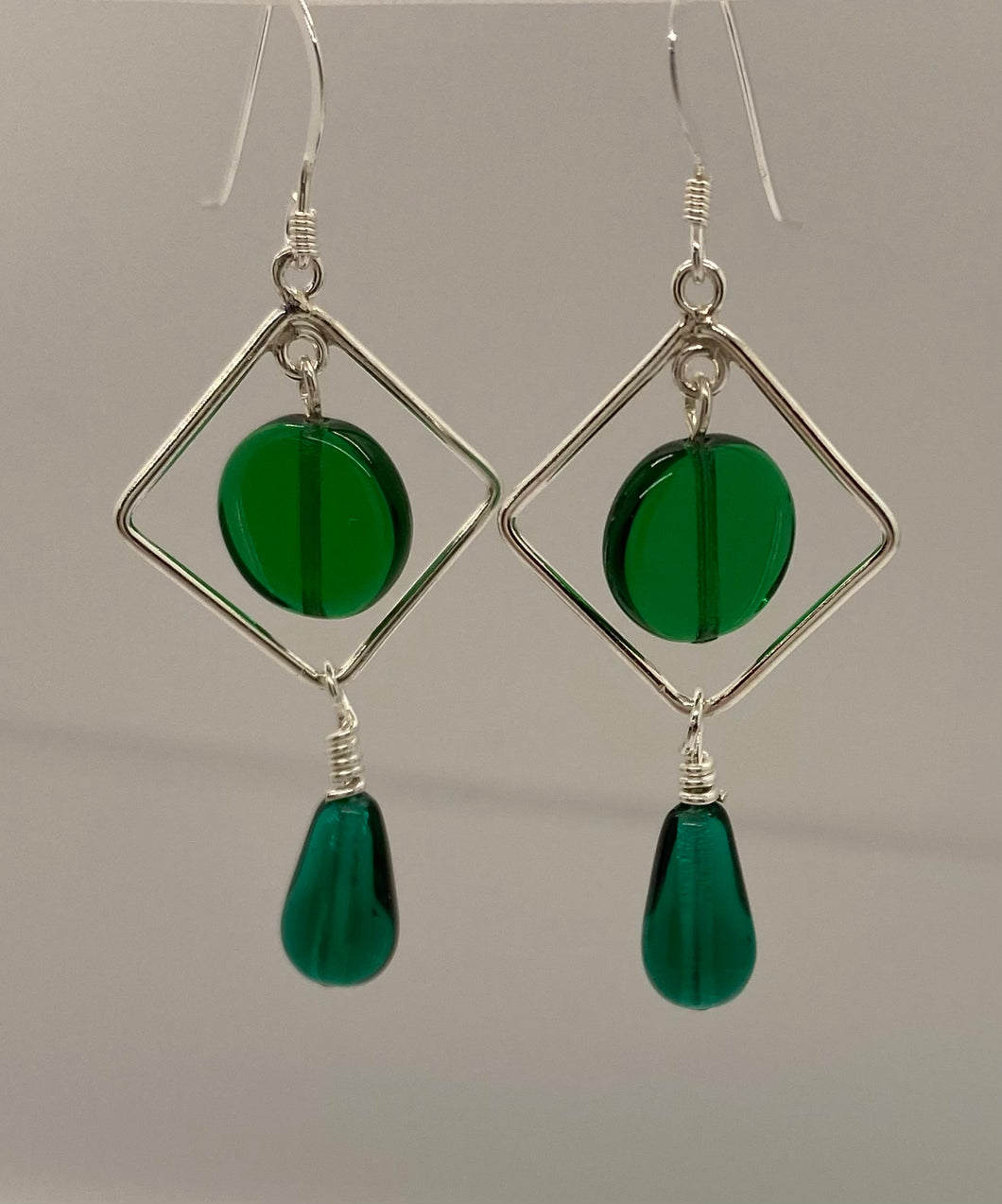 Twyla Earrings: Sterling Silver & Green Czech Glass