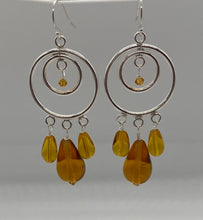 Load image into Gallery viewer, Dahlia Earrings: Sterling Silver with Silver Plated Copper and Amber Glass
