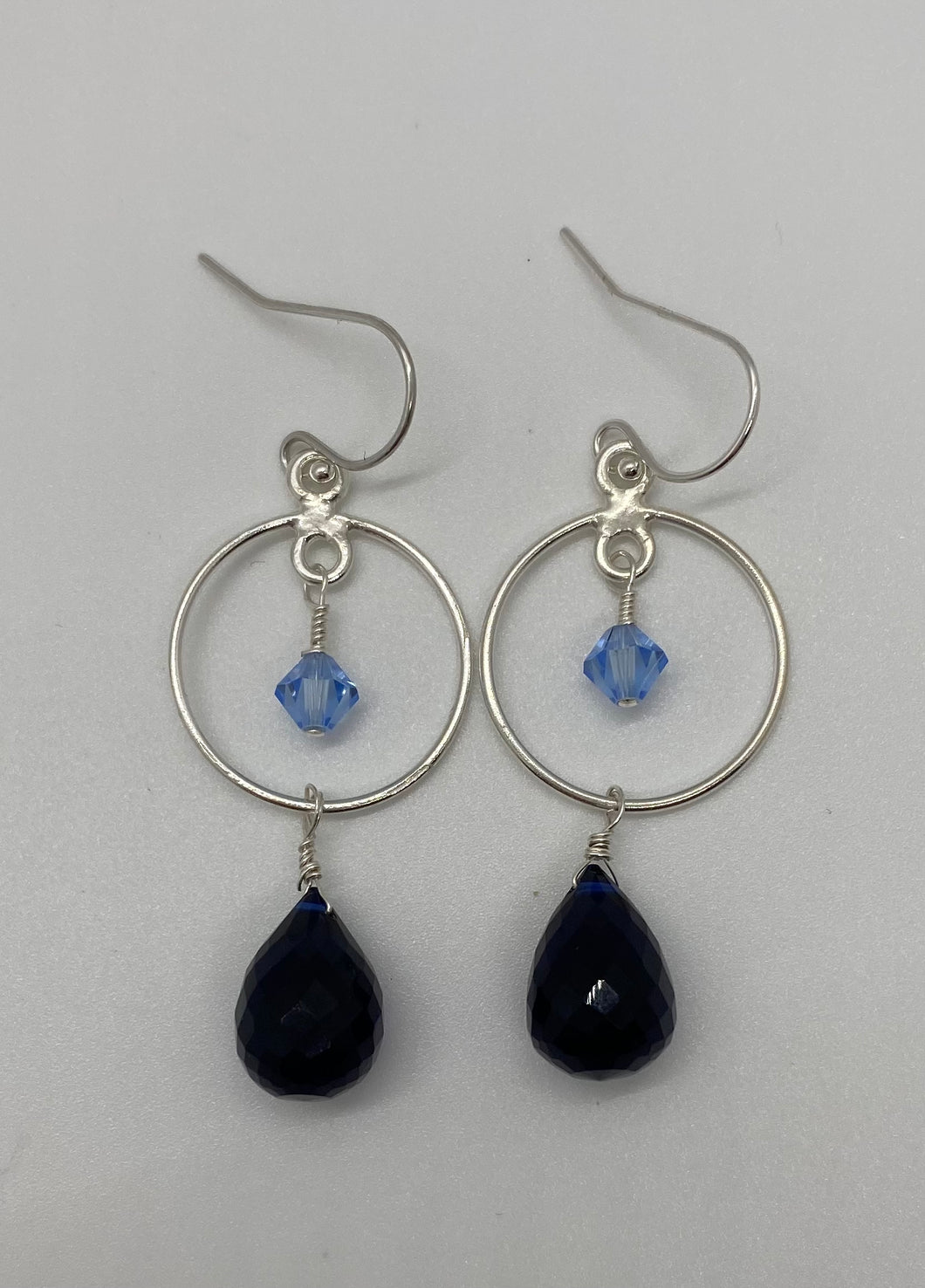 Olivia Earrings: Sterling Silver, Swarovski Crystal, & Sapphire Blue Quartz