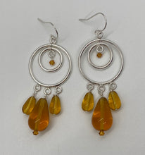 Load image into Gallery viewer, Dahlia Earrings: Sterling Silver with Silver Plated Copper and Amber Glass
