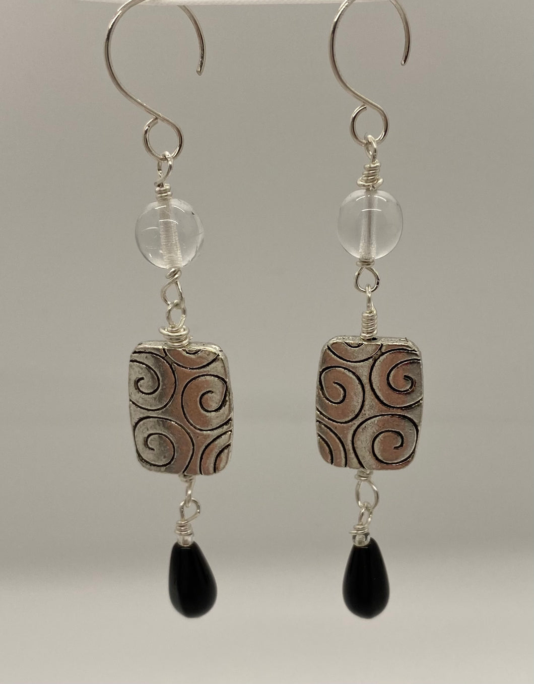 Roxanne Earrings: Sterling Silver, Pewter, & Glass