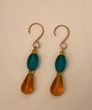 Load image into Gallery viewer, Teresa Earrings: Copper with Amber &amp; Green Czech Glass
