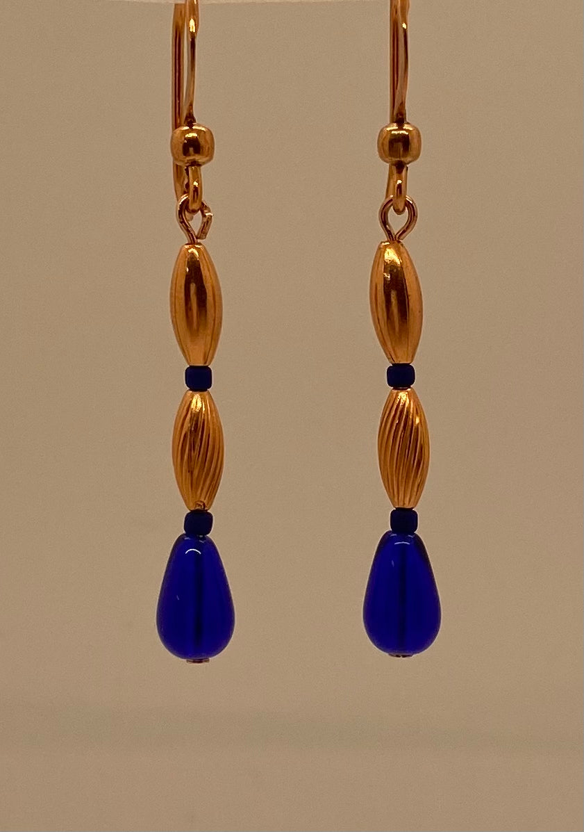 Cleopatra Earrings: Copper with Royal Blue Czech Glass