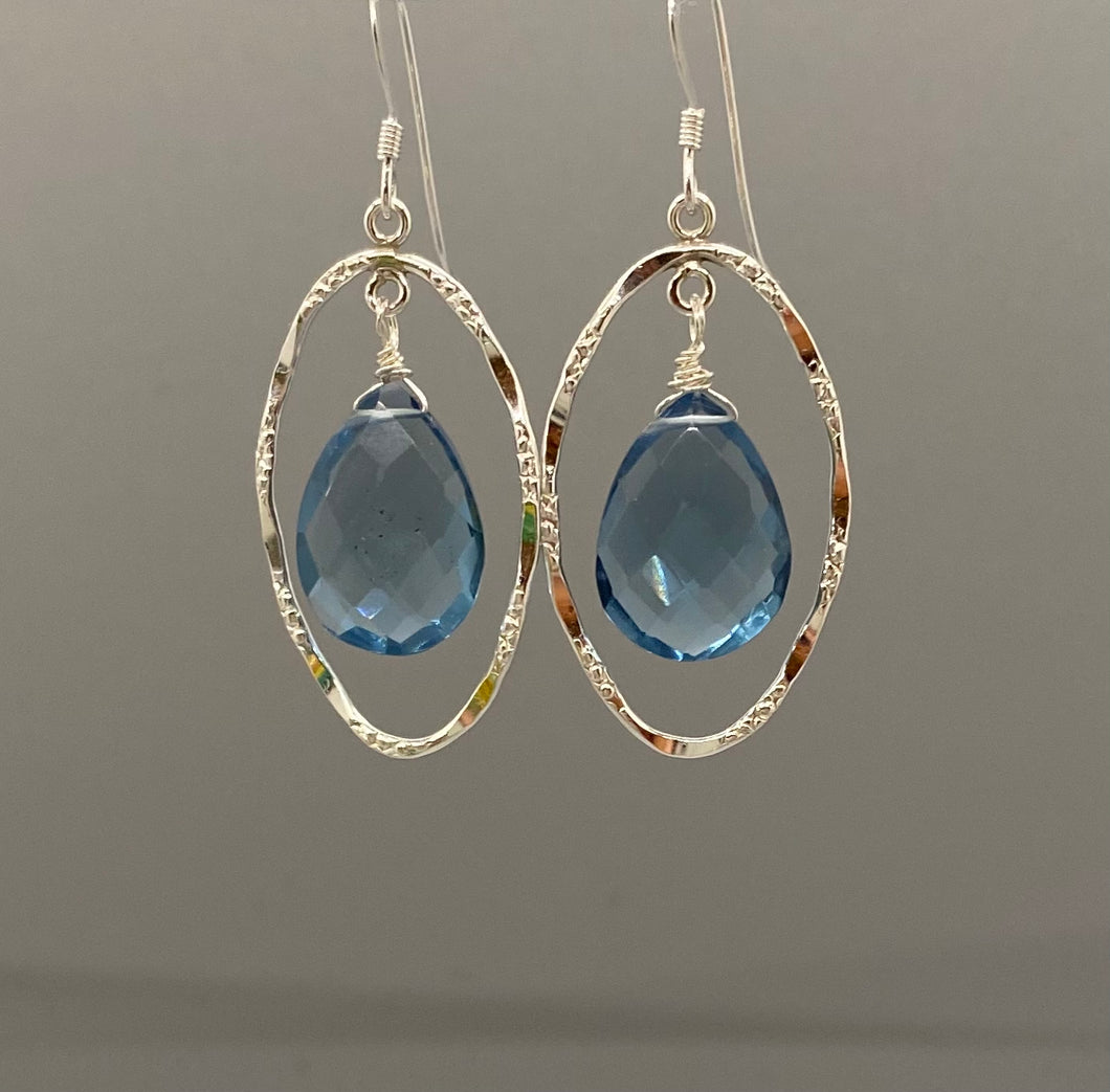 Lydia Earrings: Sterling Silver, London Blue Quartz