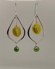 Load and play video in Gallery viewer, Alice Earrings: Sterling Silver with Yellow &amp; Green Freshwater Pearls
