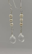 Load and play video in Gallery viewer, Daphne Earrings: Sterling Silver, Freshwater Pearls &amp; Crystal Quartz
