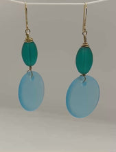 Load and play video in Gallery viewer, Lotus Earrings: 14K Gold-Filled Wire, Czech Sea Glass
