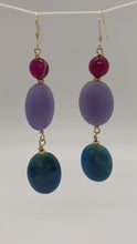 Load and play video in Gallery viewer, Berengaria Earrings: 14K Gold-Filled, Banded Agate, Vitrium Fluorite &amp; Blue Apatite
