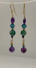 Load and play video in Gallery viewer, Irina Earrings: 14K Gold-Filled, Amethyst, Amazonite, &amp; Swarovski Crystal
