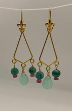 Load and play video in Gallery viewer, Isabella Earrings: Gold-Plated Brass, Chalcedony, Agate, &amp; Tourmaline
