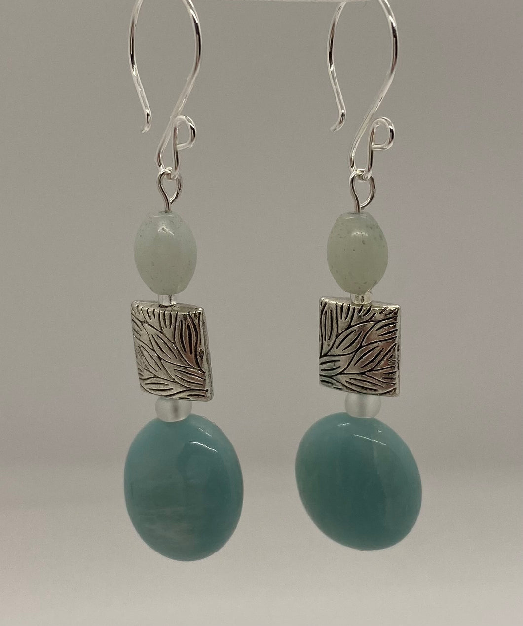 Ayana Earrings: Sterling Silver, Amazonite, & Pewter