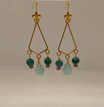 Load image into Gallery viewer, Isabella Earrings: Gold-Plated Brass, Chalcedony, Agate, &amp; Tourmaline
