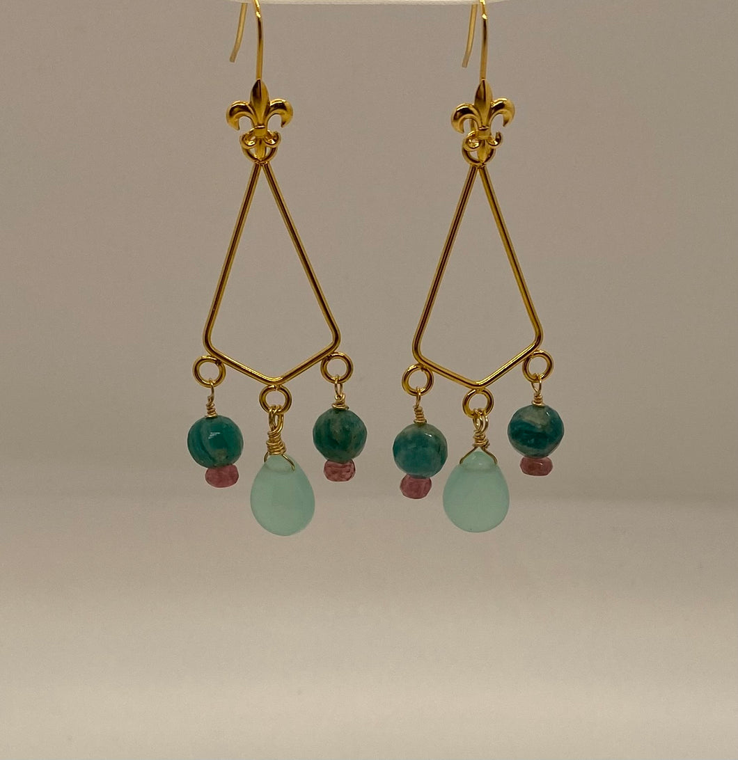 Isabella Earrings: Gold-Plated Brass, Chalcedony, Agate, & Tourmaline