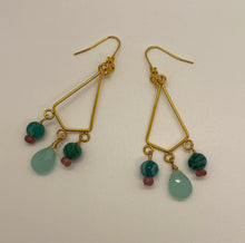 Load image into Gallery viewer, Isabella Earrings: Gold-Plated Brass, Chalcedony, Agate, &amp; Tourmaline
