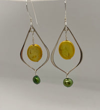 Load image into Gallery viewer, Alice Earrings: Sterling Silver with Yellow &amp; Green Freshwater Pearls
