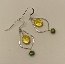 Load image into Gallery viewer, Alice Earrings: Sterling Silver with Yellow &amp; Green Freshwater Pearls
