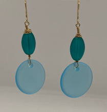 Load image into Gallery viewer, Lotus Earrings: 14K Gold-Filled Wire, Czech Sea Glass
