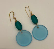 Load image into Gallery viewer, Lotus Earrings: 14K Gold-Filled Wire, Czech Sea Glass
