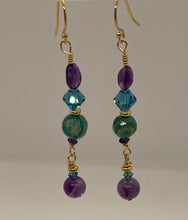 Load image into Gallery viewer, Irina Earrings: 14K Gold-Filled, Amethyst, Amazonite, &amp; Swarovski Crystal
