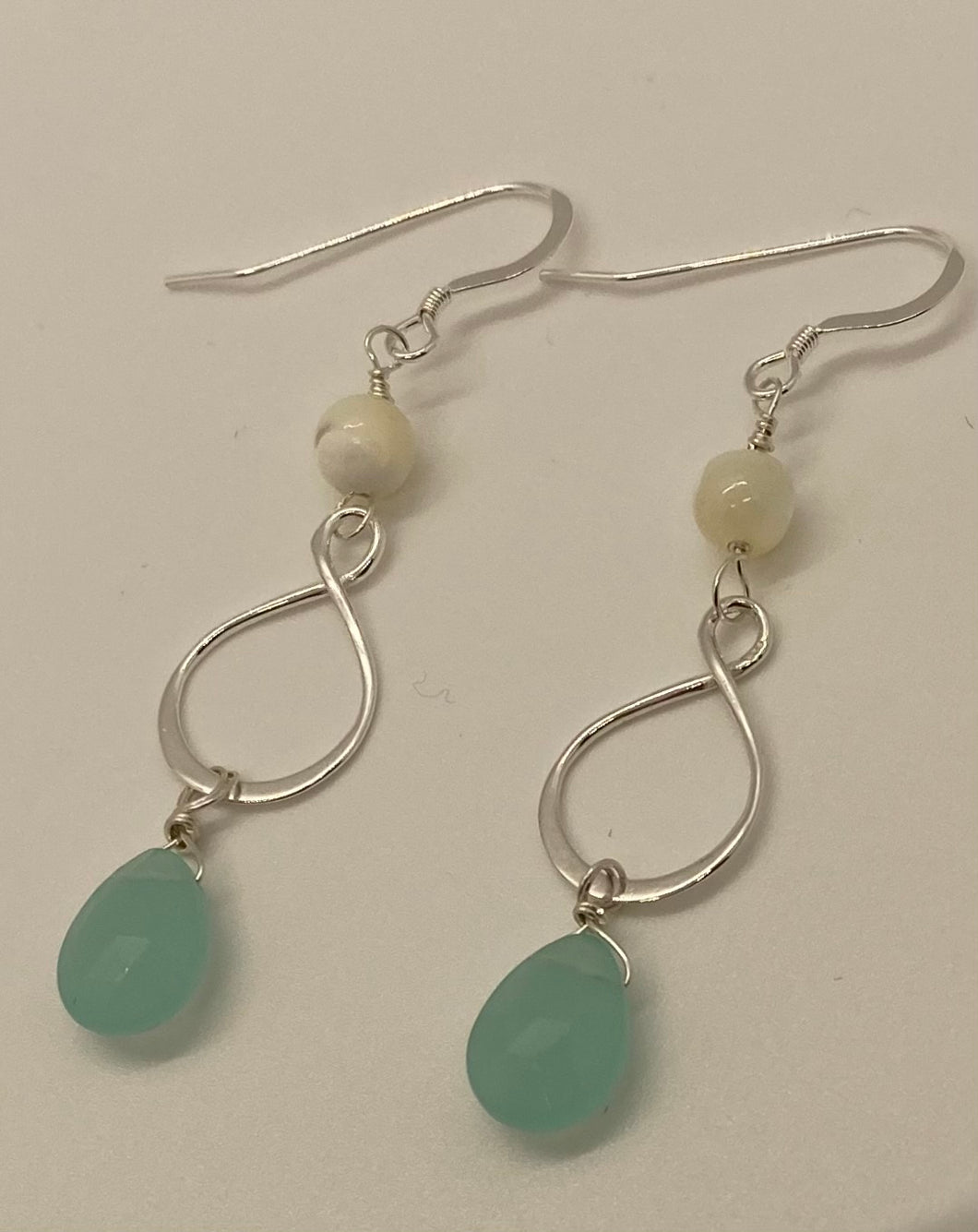 Aria Earrings: Sterling Silver, Chalcedony & Mother-of-Pearl