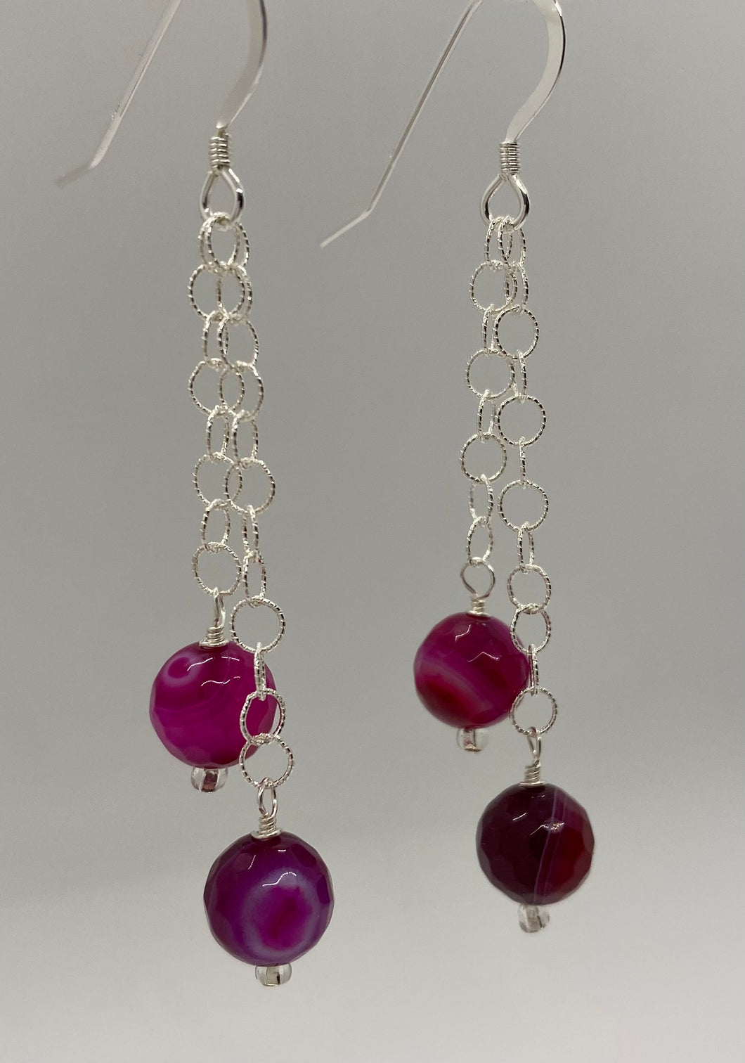 Rosie Earrings: Sterling Silver, Banded Agate & Czech Glass