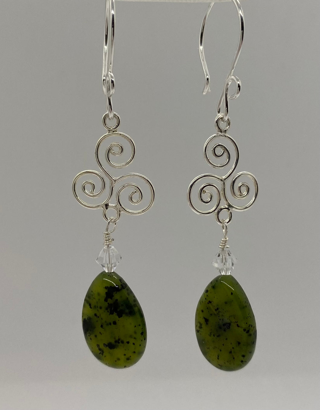 Esme Earrings: Sterling Silver, Swarovski Crystal & Nephrite Jade