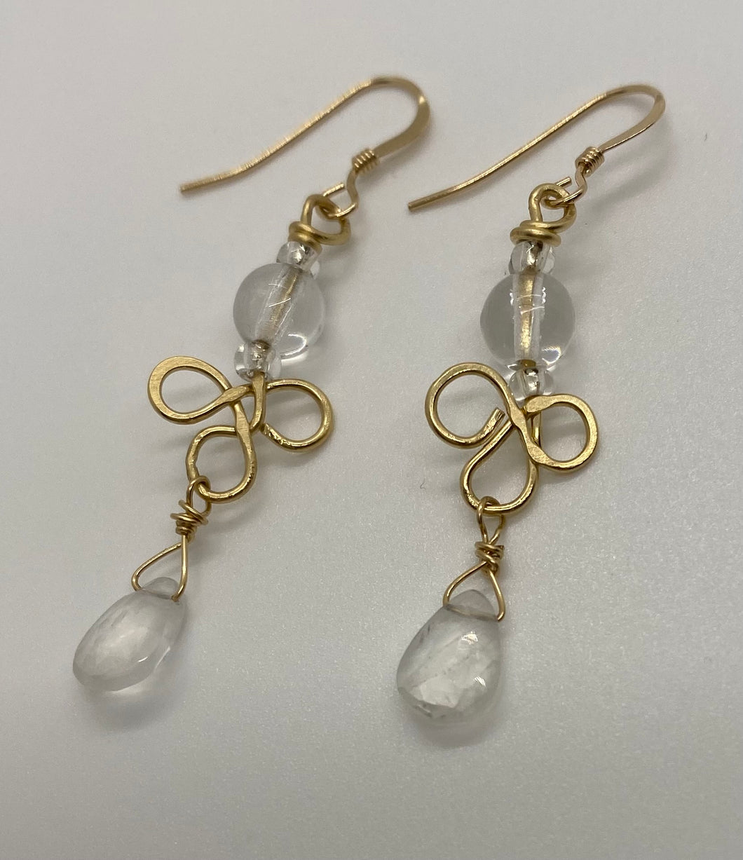 Queenie Earrings: 14 K Gold-Filled, Crystal Quartz & Glass