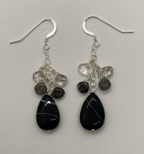 Load image into Gallery viewer, Iman Earrings: Sterling Silver, Striped Agate &amp; Tourmalinated Quartz
