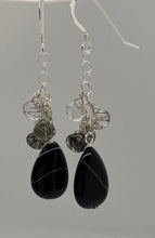 Load image into Gallery viewer, Iman Earrings: Sterling Silver, Striped Agate &amp; Tourmalinated Quartz
