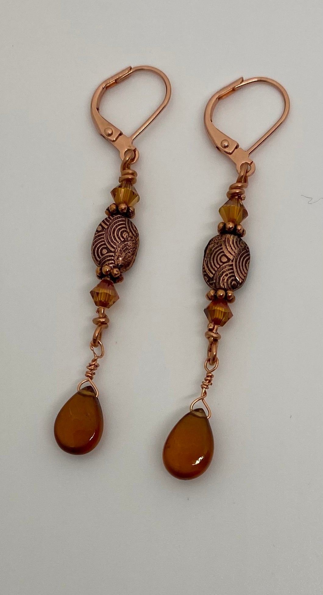 Demeter Earrings: Copper, Crystal & Hessonite Garnet