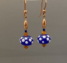 Load image into Gallery viewer, Dottie Earrings: Copper, Carnelian &amp; Handmade Cobalt Lampwork Glass
