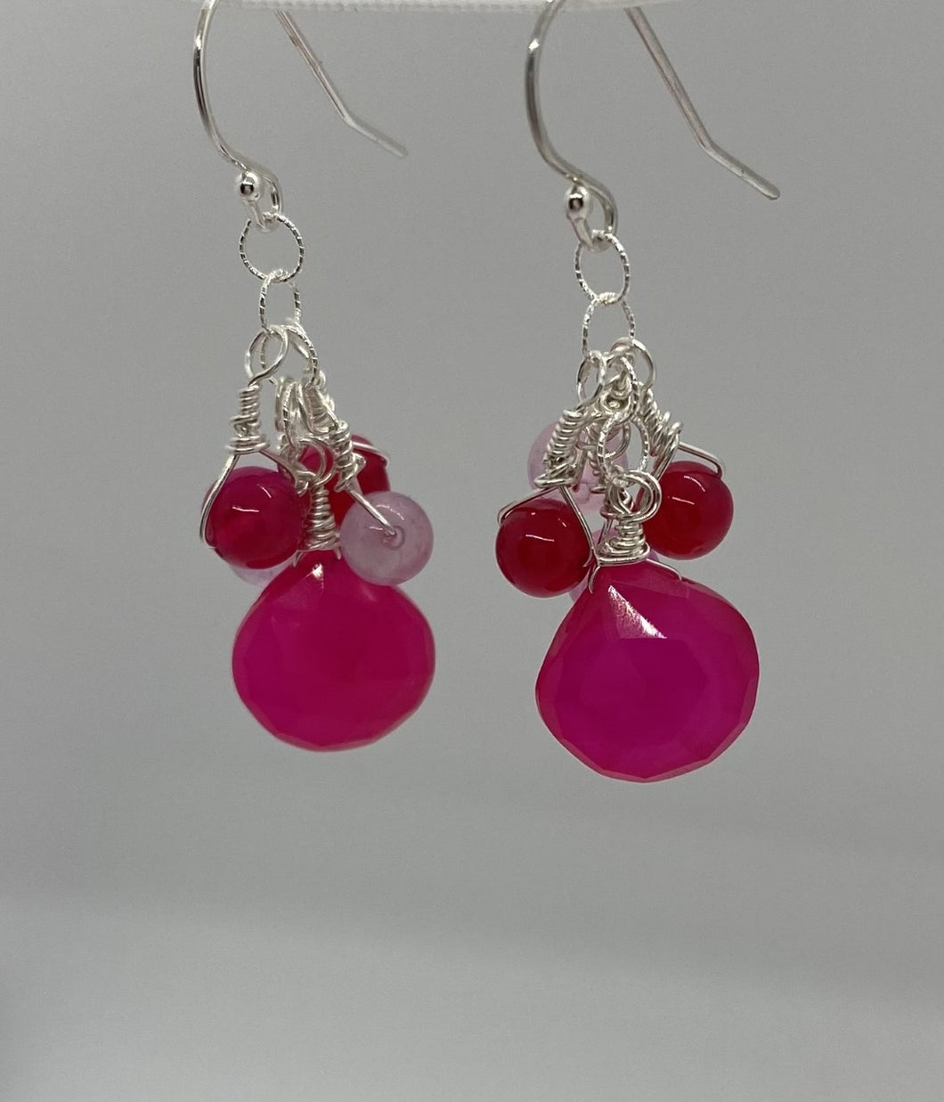 Piper Earrings: Sterling Silver & Hot Pink Chalcedony